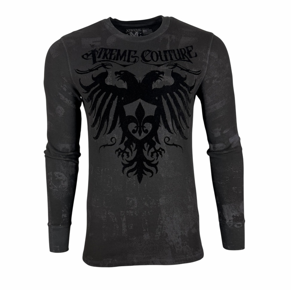 Xtreme Couture By Affliction Men's Thermal Shirt Rain Black Long Sleeve Shirt